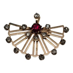 Elegant Gold Plated Red & Clear Rhinestone Accent Pendant